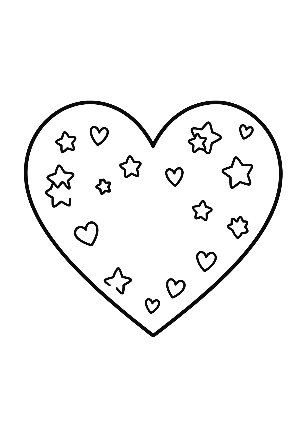 Ausmalbild Großes Herz mit Sternen und kleinen Herzchen - Ausmalbild aus der Kategorie Natur - kostenlos ausdrucken