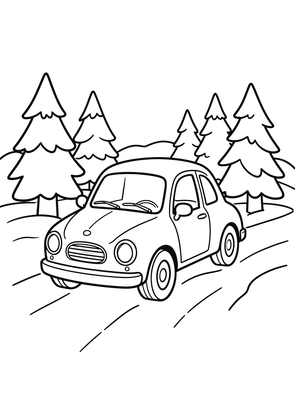 Ausmalbild Auto fährt durch eine verschneite - Ausmalbild aus der Kategorie Natur - kostenlos ausdrucken