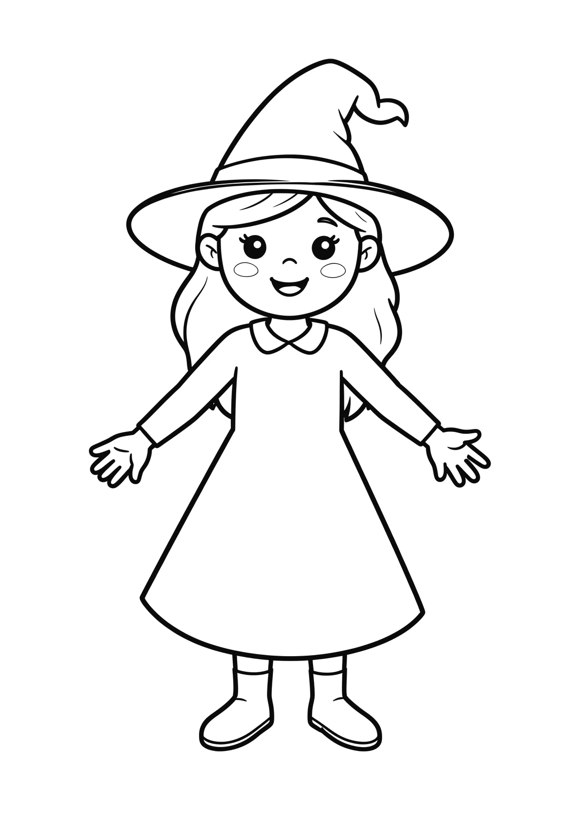 Ausmalbild Hexe - einfaches Ausmalbild für Kinder aus der Kategorie Maerchen - kostenlos ausdrucken