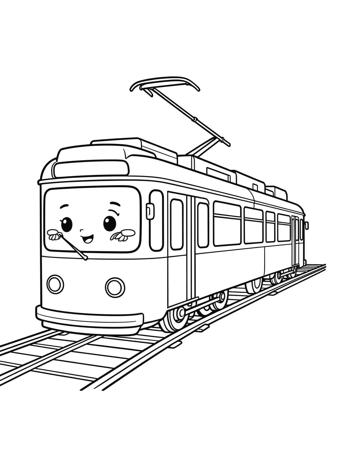 Ausmalbild Straßenbahn - einfaches Ausmalbild für Kinder aus der Kategorie Fahrzeuge - kostenlos ausdrucken