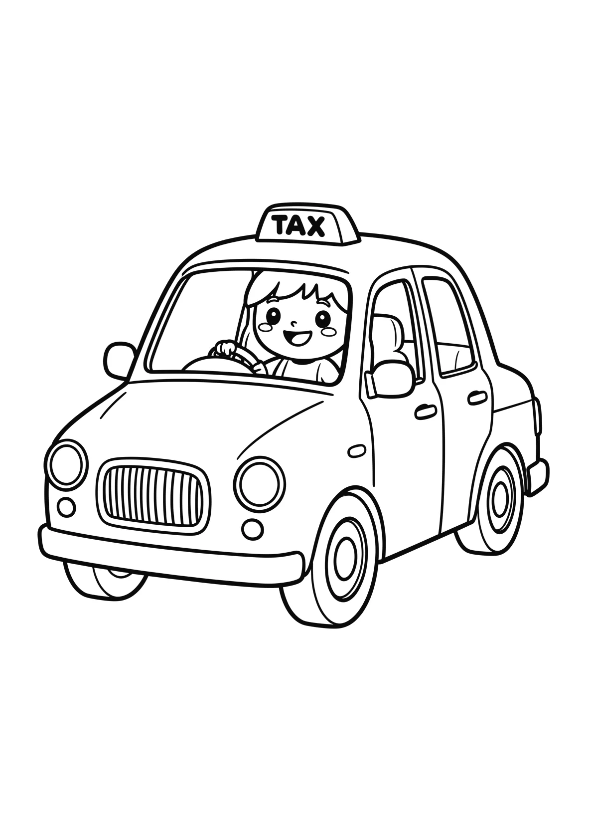 Ausmalbild Taxi - einfaches Ausmalbild für Kinder aus der Kategorie Fahrzeuge - kostenlos ausdrucken