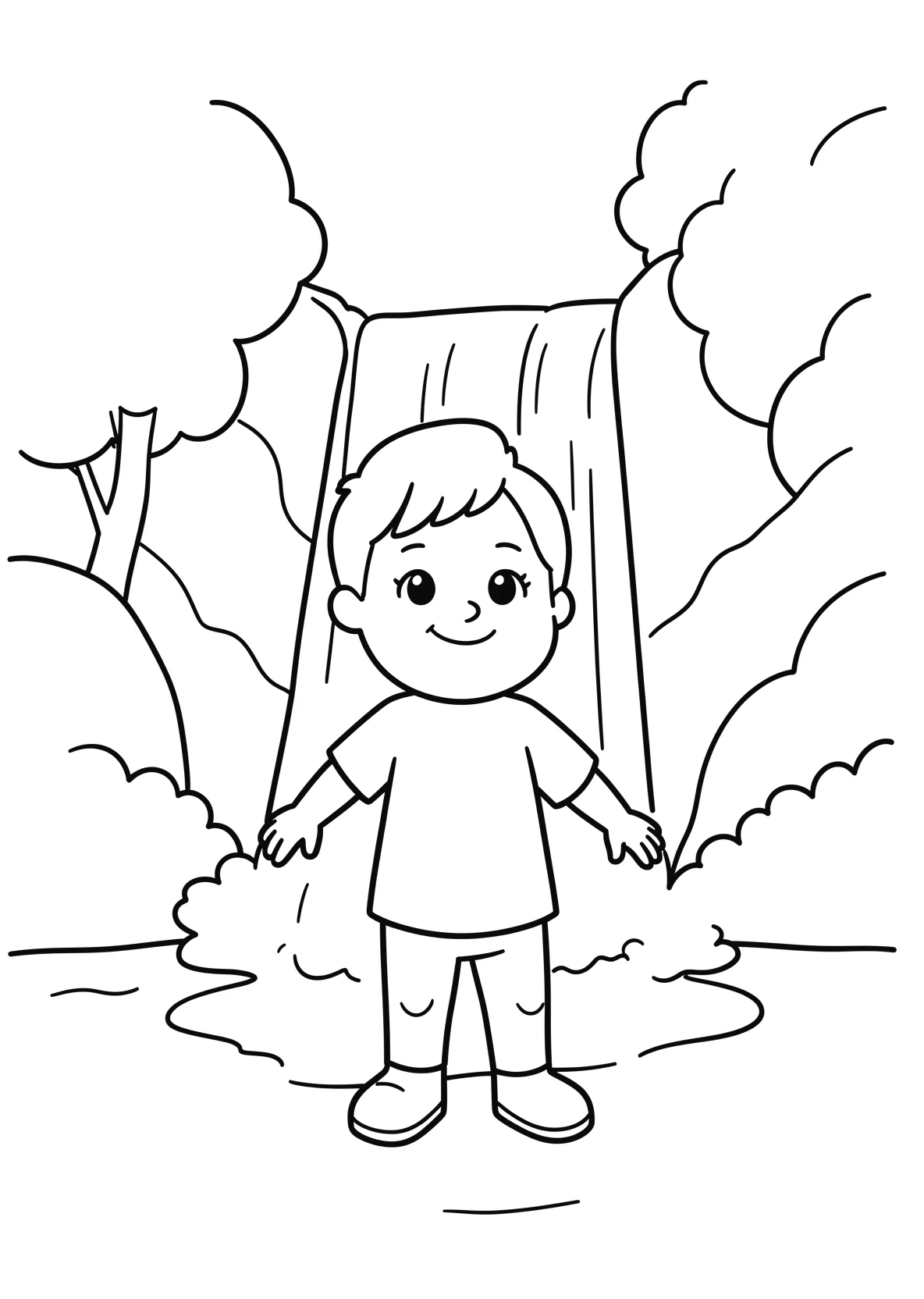 Ausmalbild Wasserfall - einfaches Ausmalbild für Kinder aus der Kategorie Natur - kostenlos ausdrucken