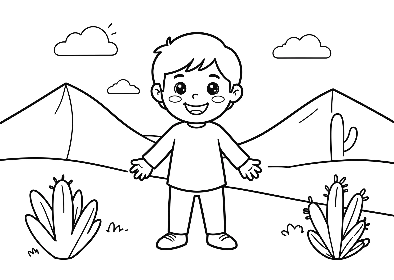 Ausmalbild Wüste - einfaches Ausmalbild für Kinder aus der Kategorie Natur - kostenlos ausdrucken