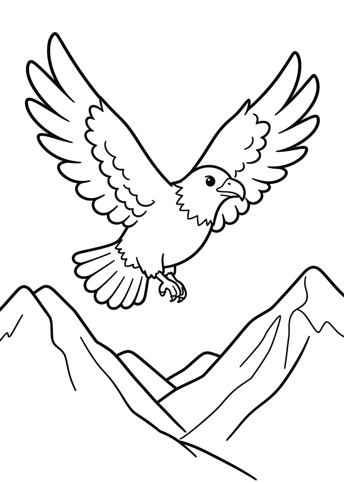 Ausmalbild Adler mit ausgebreiteten Fluegeln fliegt ueber - Ausmalbild aus der Kategorie Tiere - kostenlos ausdrucken