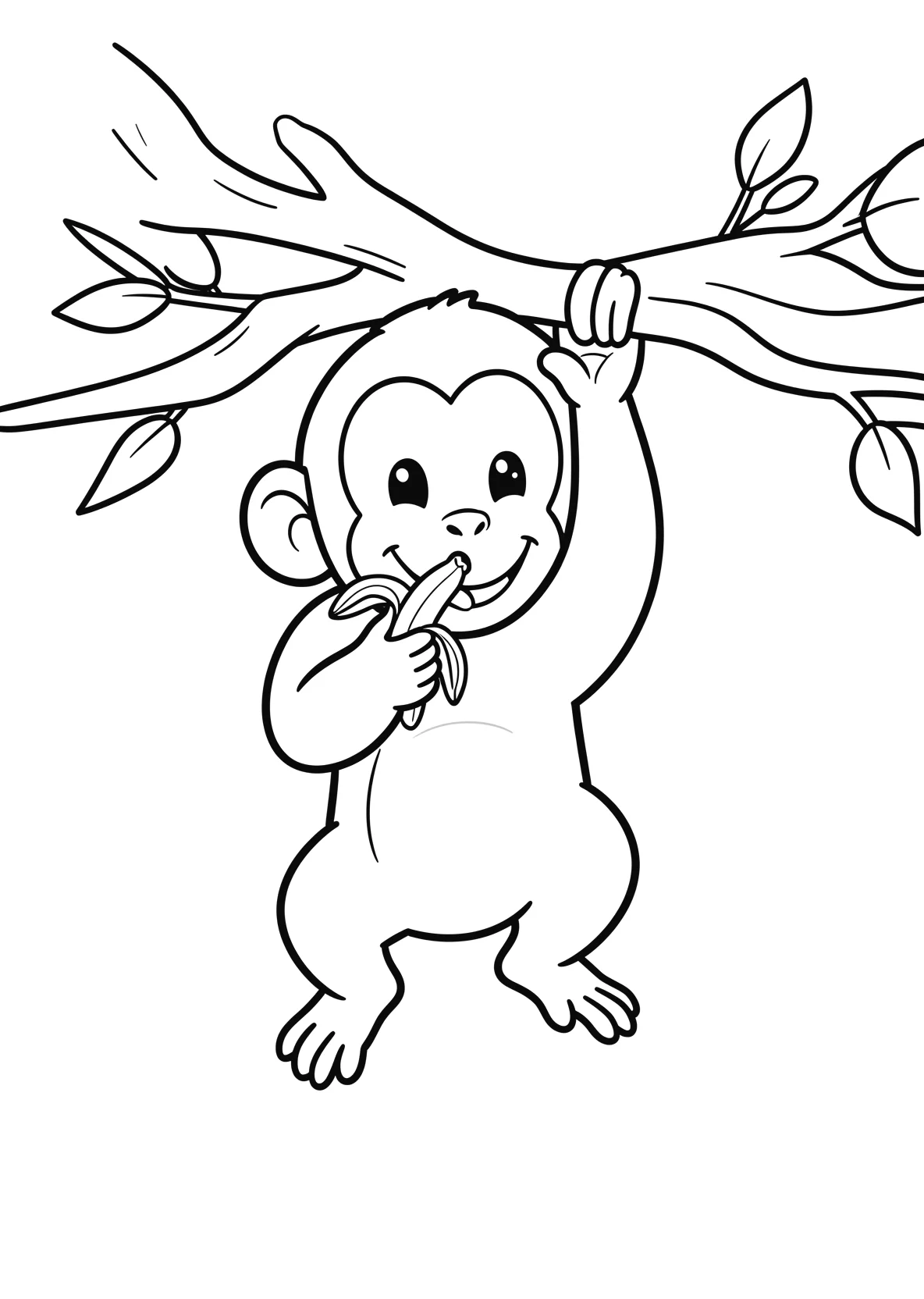 Ausmalbild Lustiger Affe haengt an einem Ast - Ausmalbild aus der Kategorie Tiere - kostenlos ausdrucken
