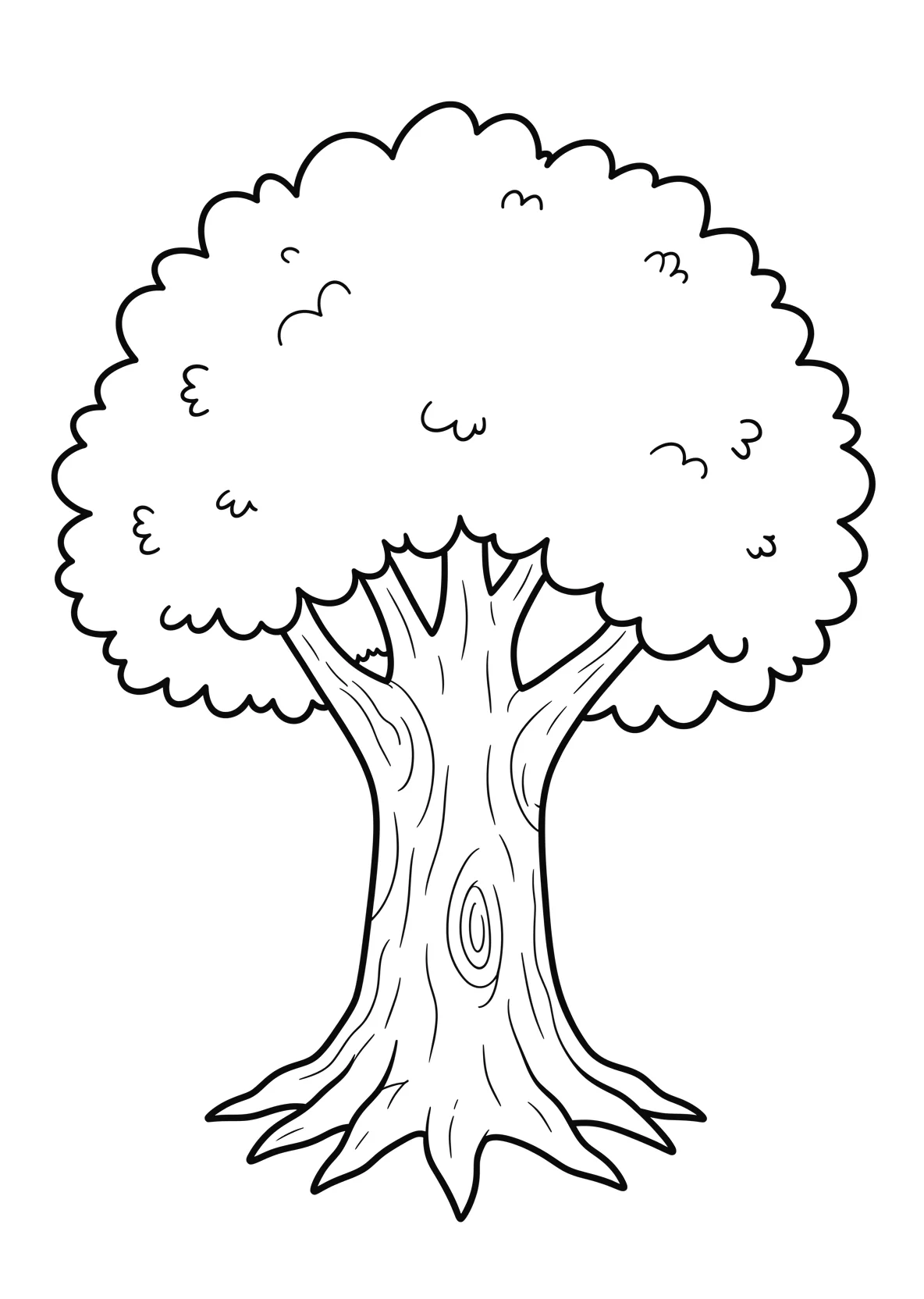 Ausmalbild Grosser alter Baum mit dichter Krone - Ausmalbild aus der Kategorie Maerchen - kostenlos ausdrucken