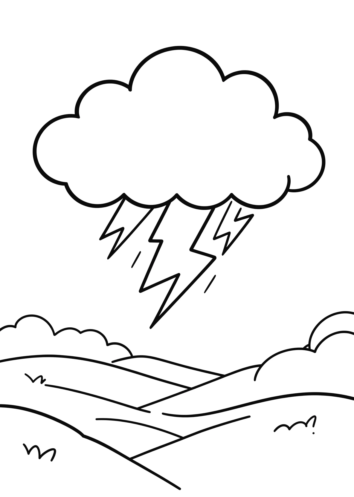 Ausmalbild Heller Blitz zuckt aus einer dunklen - Ausmalbild aus der Kategorie Natur - kostenlos ausdrucken