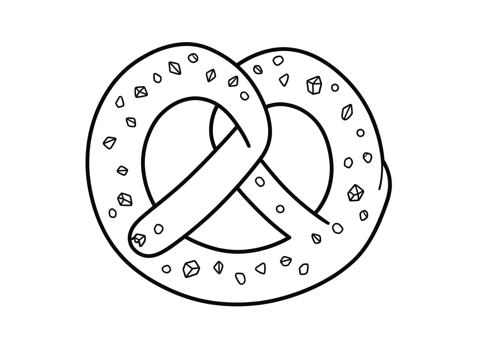 Ausmalbild Grosse Brezel mit Salzkristallen - Ausmalbild aus der Kategorie Tiere - kostenlos ausdrucken