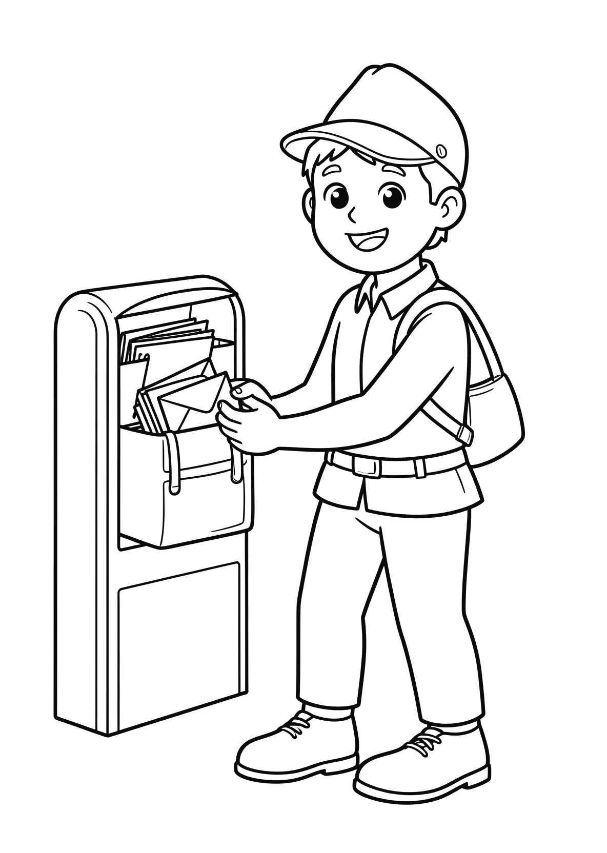 Ausmalbild Brieftraeger traegt eine Tasche voller Briefe - Ausmalbild aus der Kategorie Berufe - kostenlos ausdrucken