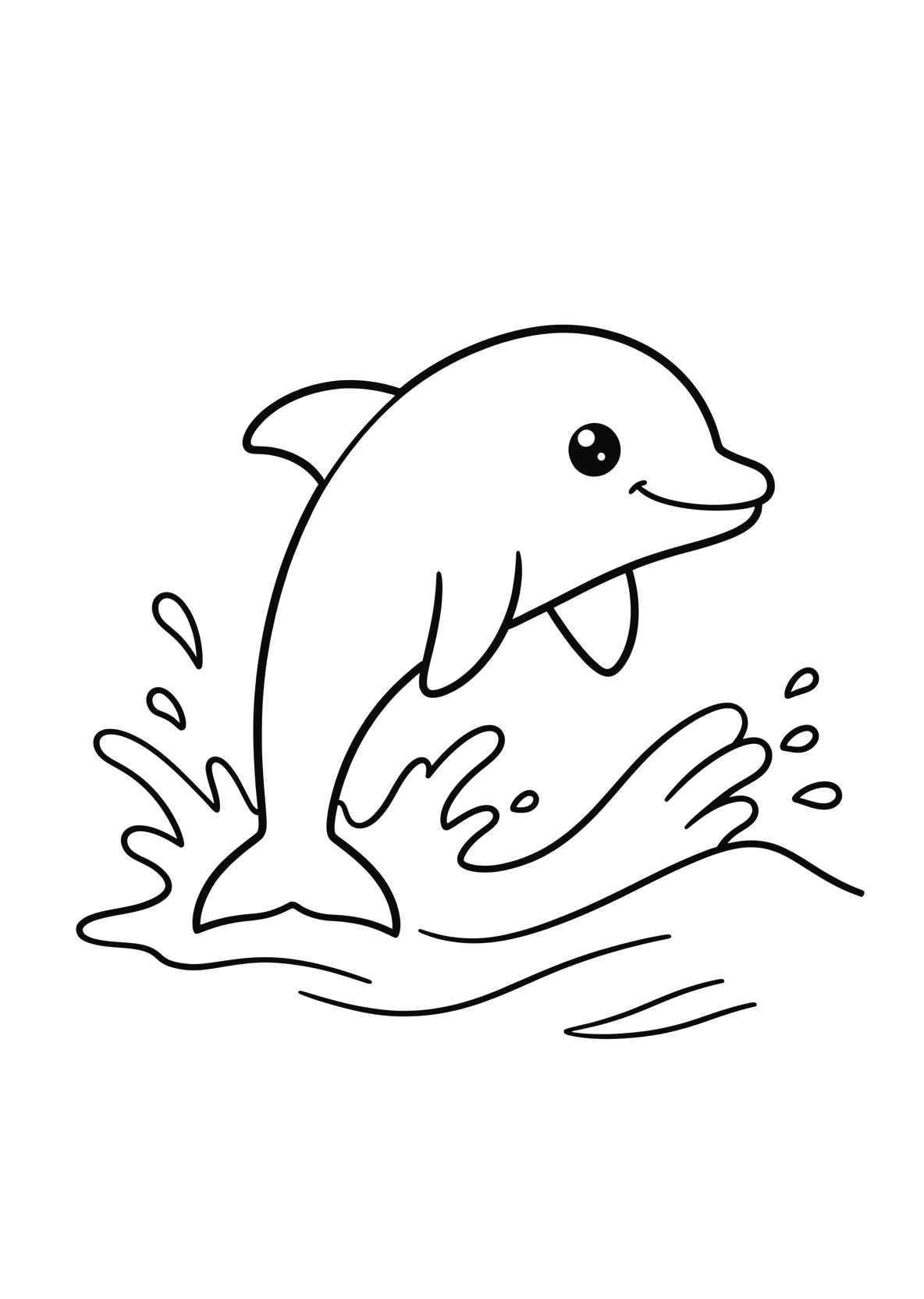 Ausmalbild Delfin springt freudig aus dem Wasser - Ausmalbild aus der Kategorie Tiere - kostenlos ausdrucken