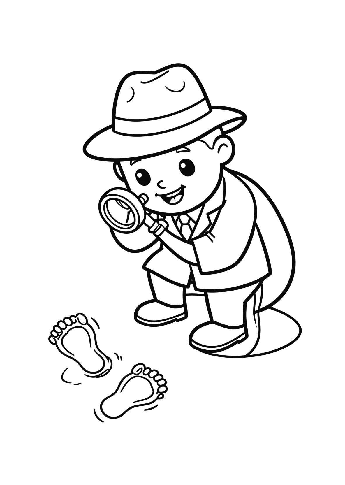 Ausmalbild Detektiv mit Lupe - Ausmalbild aus der Kategorie Berufe - kostenlos ausdrucken