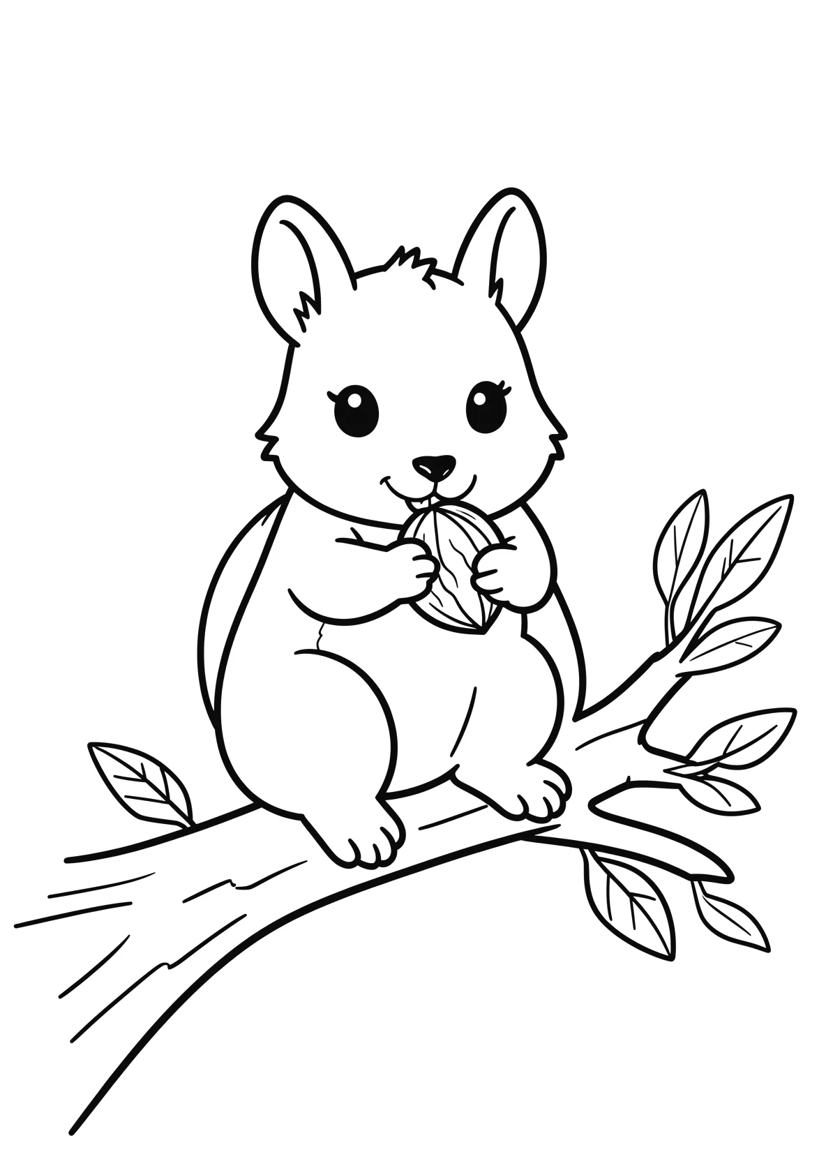 Ausmalbild Eichhoernchen sitzt auf einem Ast - Ausmalbild aus der Kategorie Tiere - kostenlos ausdrucken