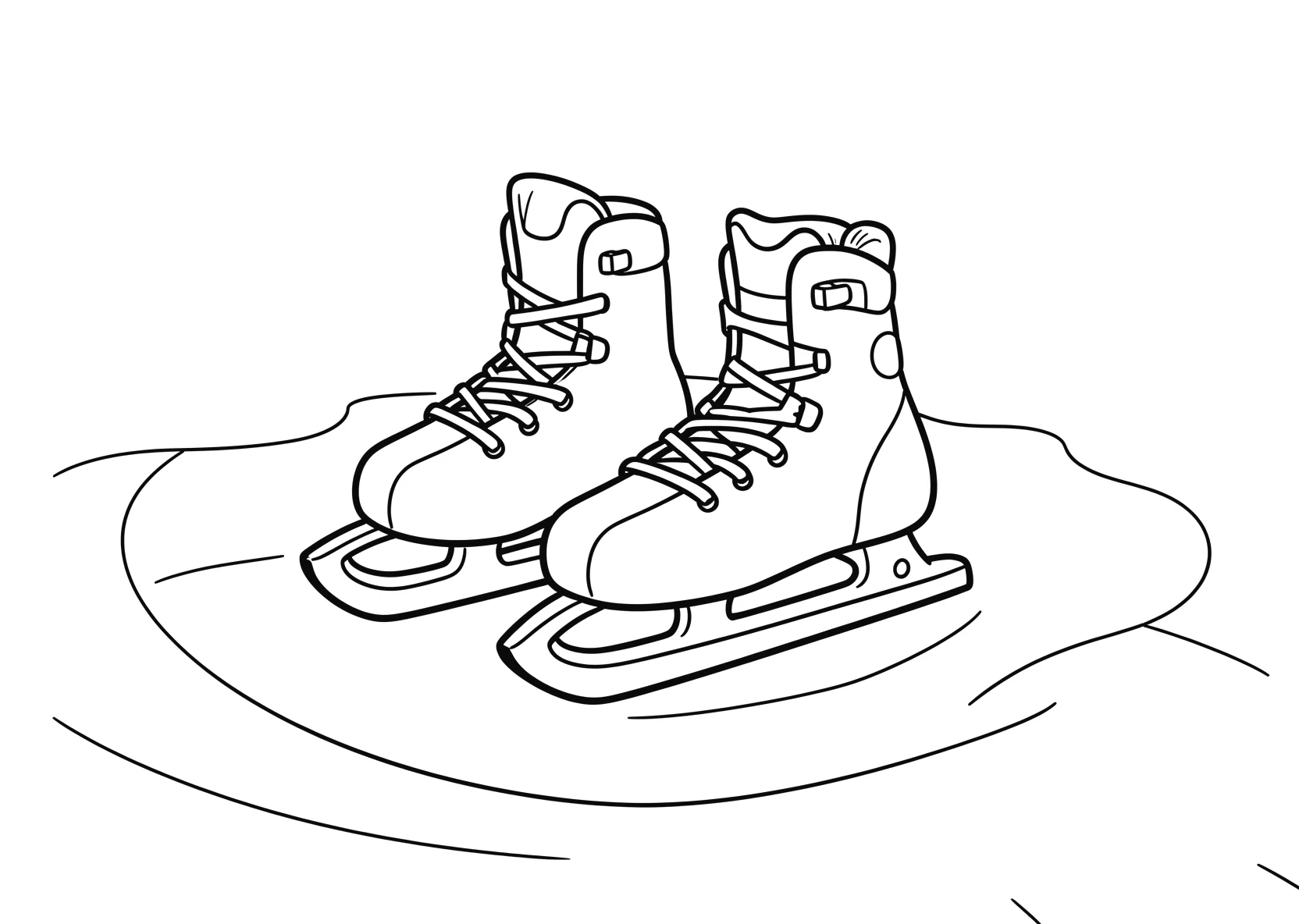 Ausmalbild Schlittschuhe auf einer Eisflaeche - Ausmalbild aus der Kategorie Sport - kostenlos ausdrucken