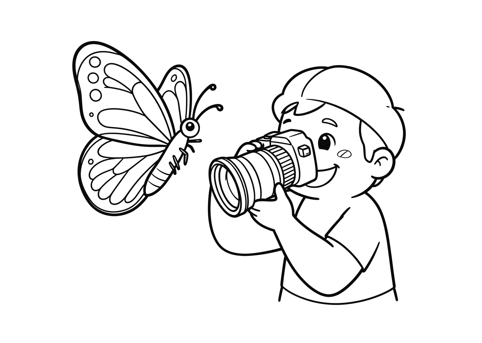 Ausmalbild Fotograf fotografiert mit einer grossen Kamera - Ausmalbild aus der Kategorie Tiere - kostenlos ausdrucken