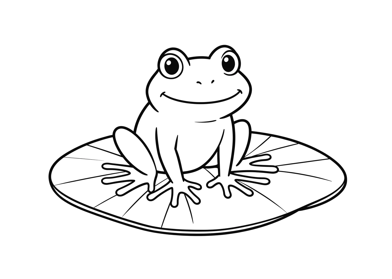 Ausmalbild Frosch sitzt auf einem Seerosenblatt im Teich - Ausmalbild aus der Kategorie Tiere - kostenlos ausdrucken