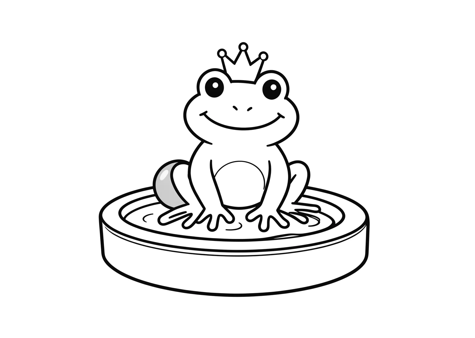 Ausmalbild Frosch mit einer kleinen Krone sitzt am - Ausmalbild aus der Kategorie Tiere - kostenlos ausdrucken