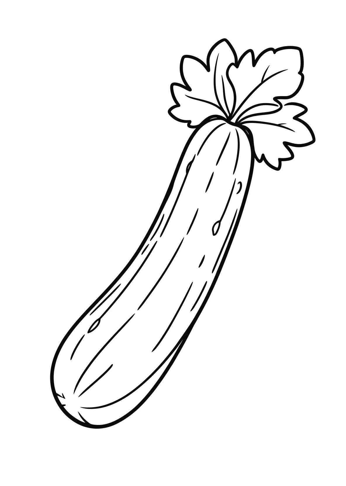 Ausmalbild Lange gruene Gurke mit Blaettern - Ausmalbild aus der Kategorie Essen - kostenlos ausdrucken