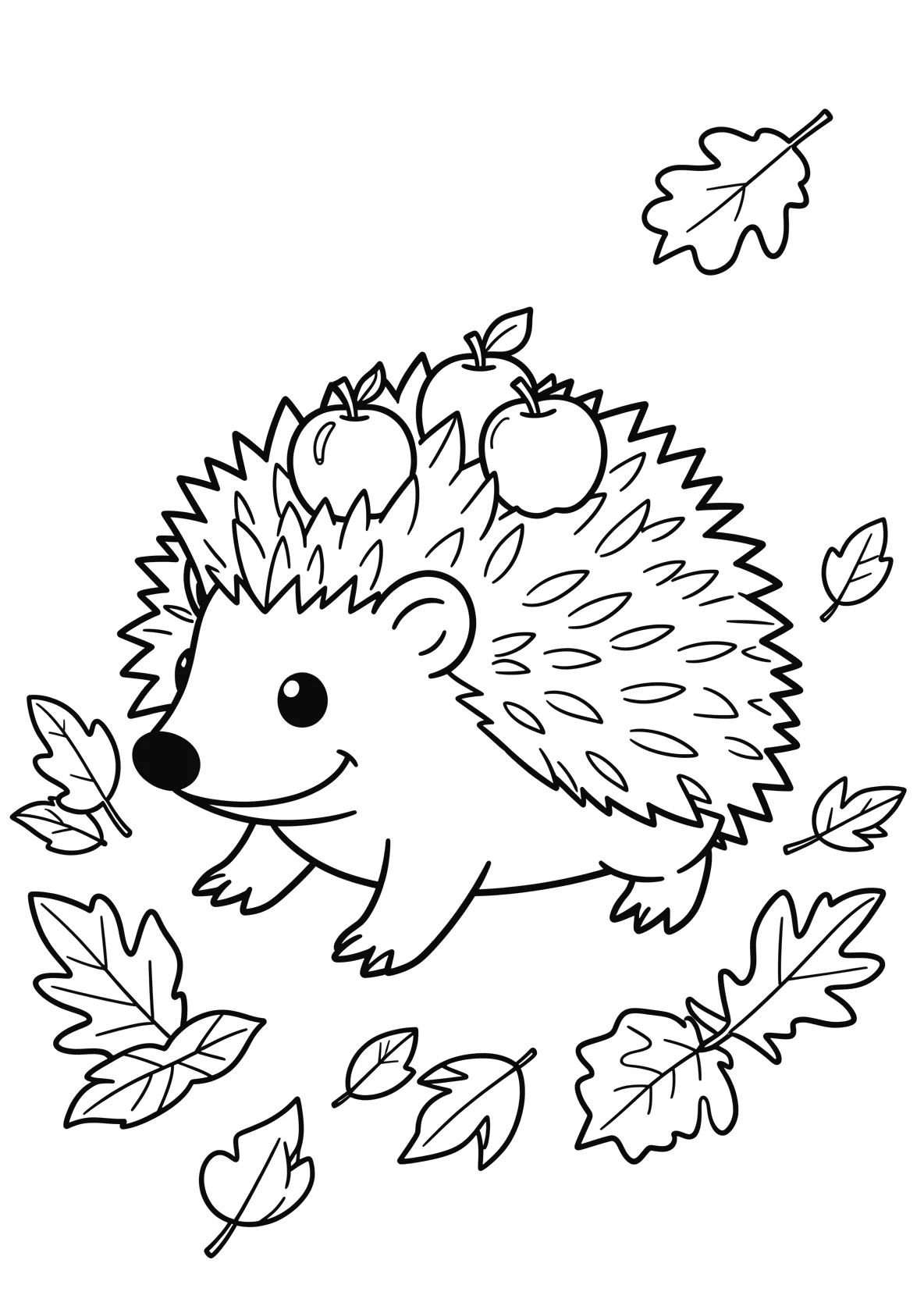 Ausmalbild Igel traegt Aepfel auf seinem Ruecken durch - Ausmalbild aus der Kategorie Tiere - kostenlos ausdrucken