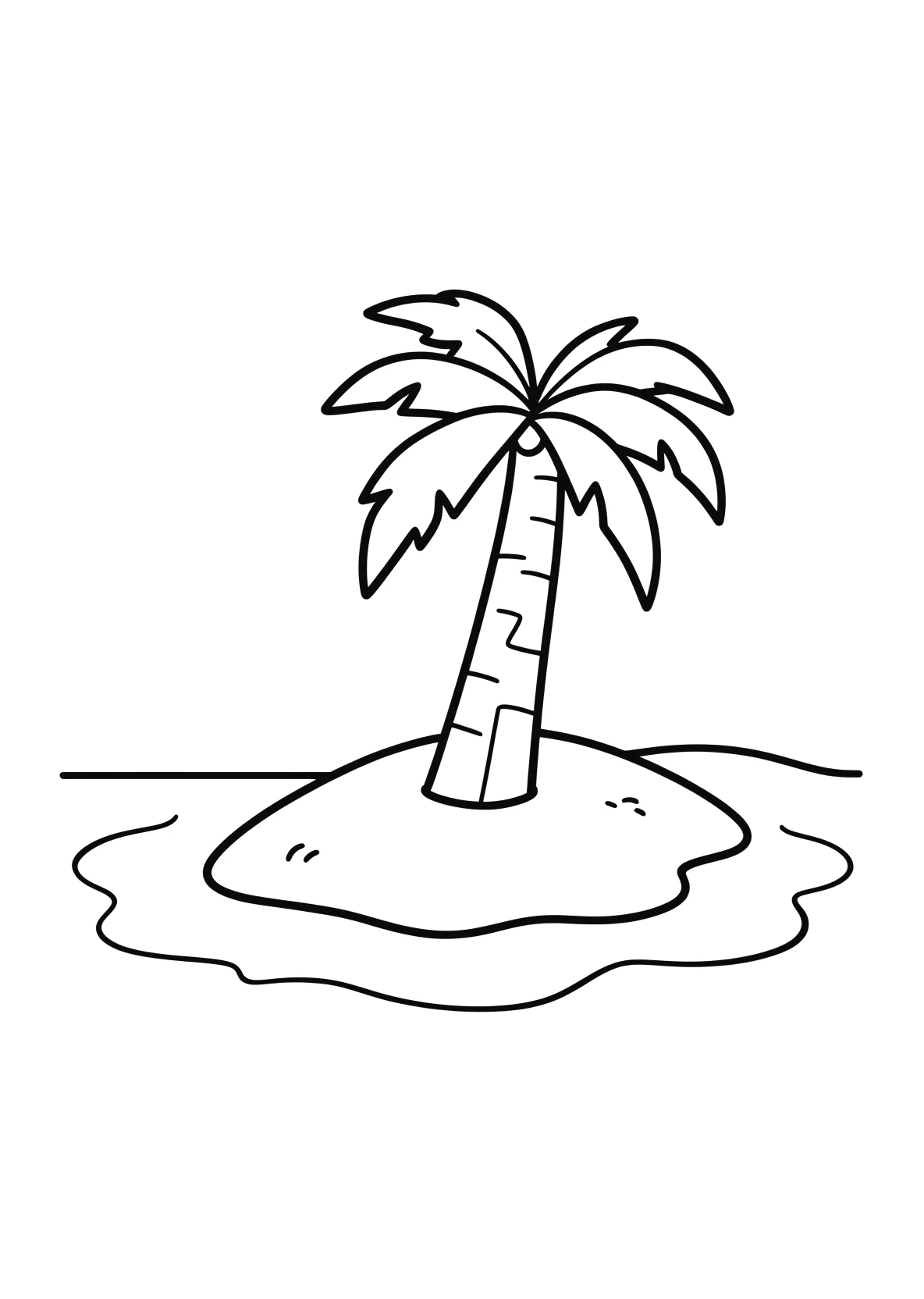 Ausmalbild Kleine tropische Insel mit Palme im Meer - Ausmalbild aus der Kategorie Natur - kostenlos ausdrucken