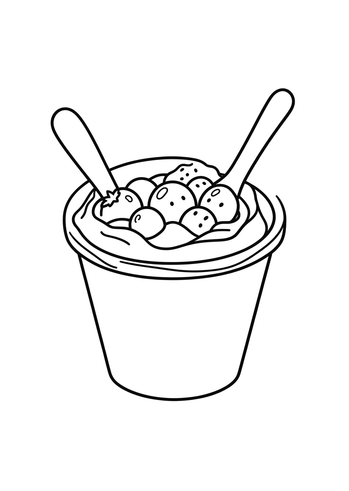 Ausmalbild Becher Joghurt mit einem Loeffel - Ausmalbild aus der Kategorie Sonstiges - kostenlos ausdrucken