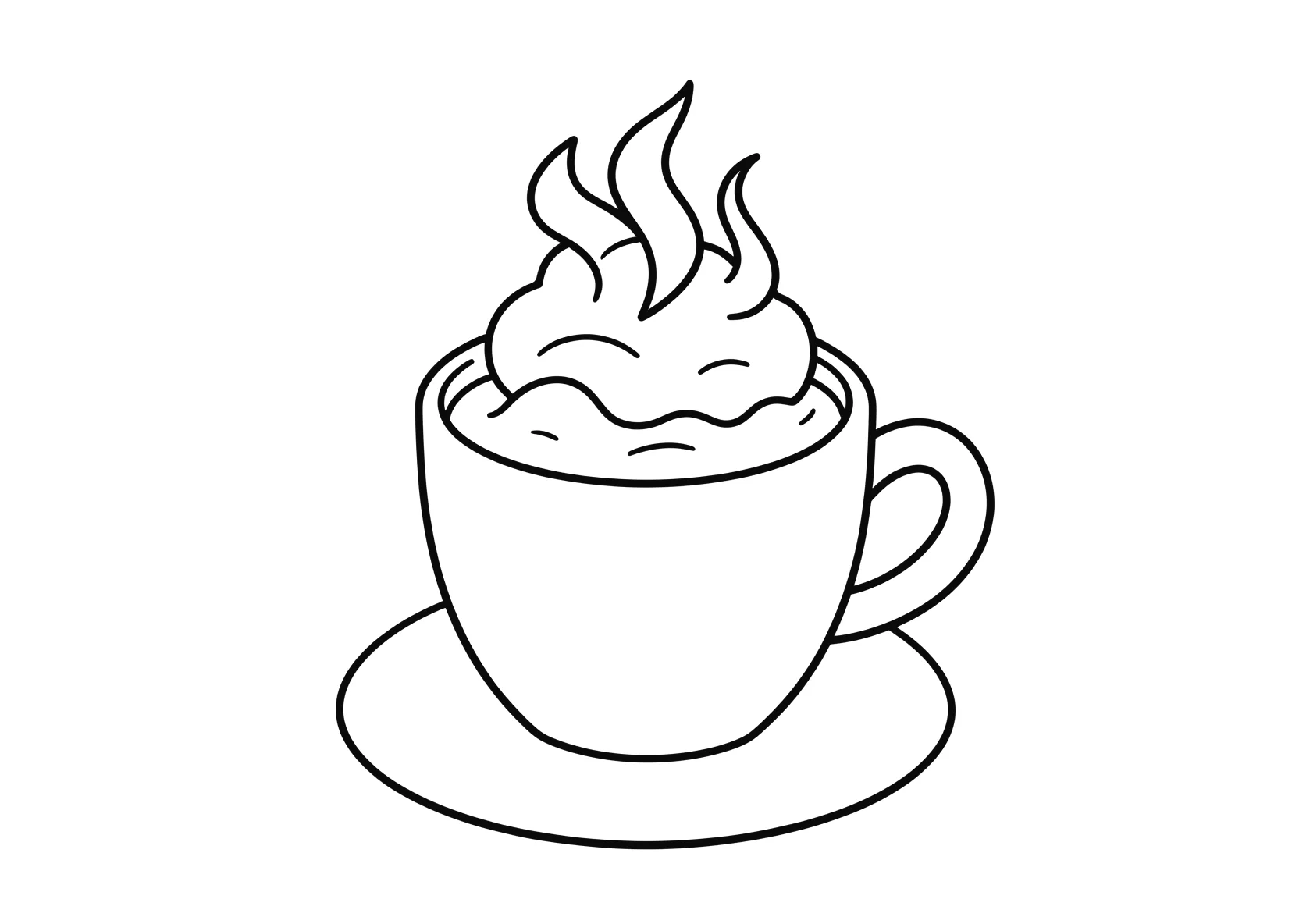 Ausmalbild Dampfende Tasse heisser Kakao mit Sahnehaube - Ausmalbild aus der Kategorie Essen - kostenlos ausdrucken