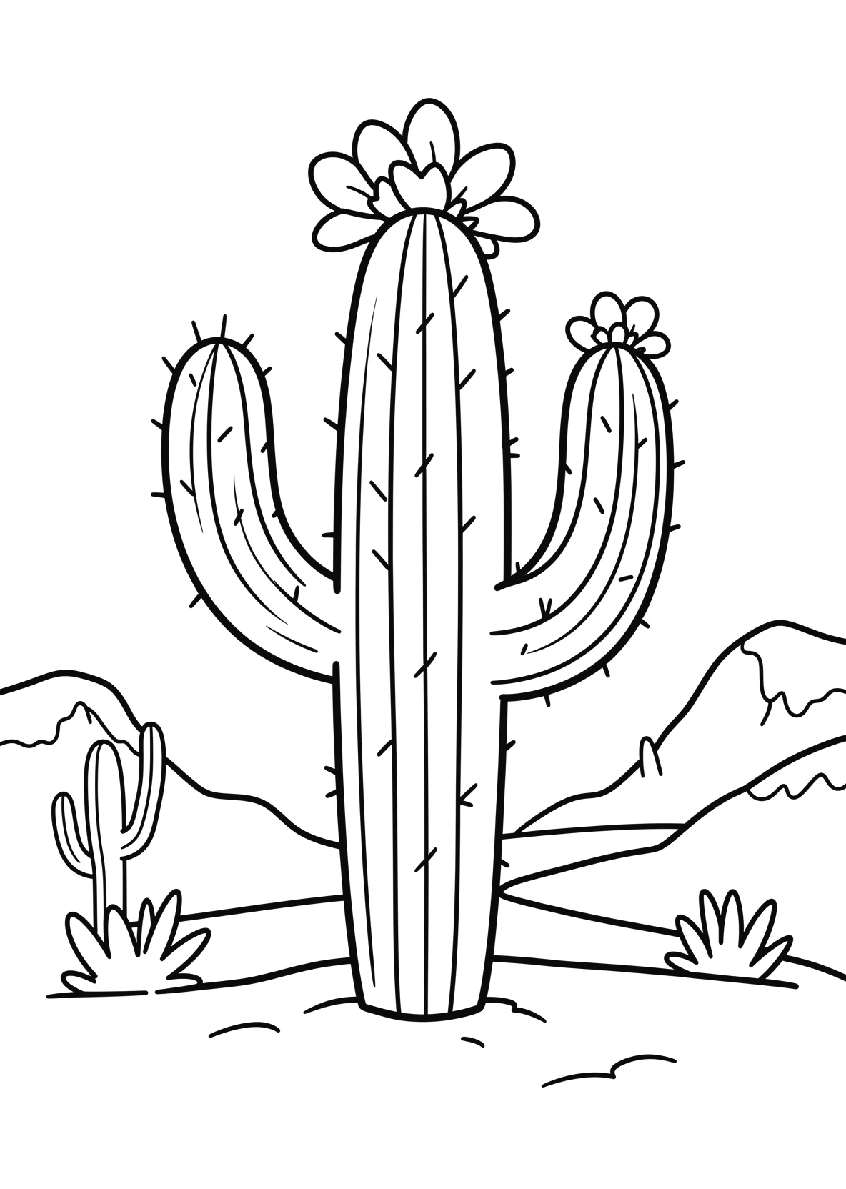 Ausmalbild Grosser Kaktus mit Bluete in einer - Ausmalbild aus der Kategorie Natur - kostenlos ausdrucken