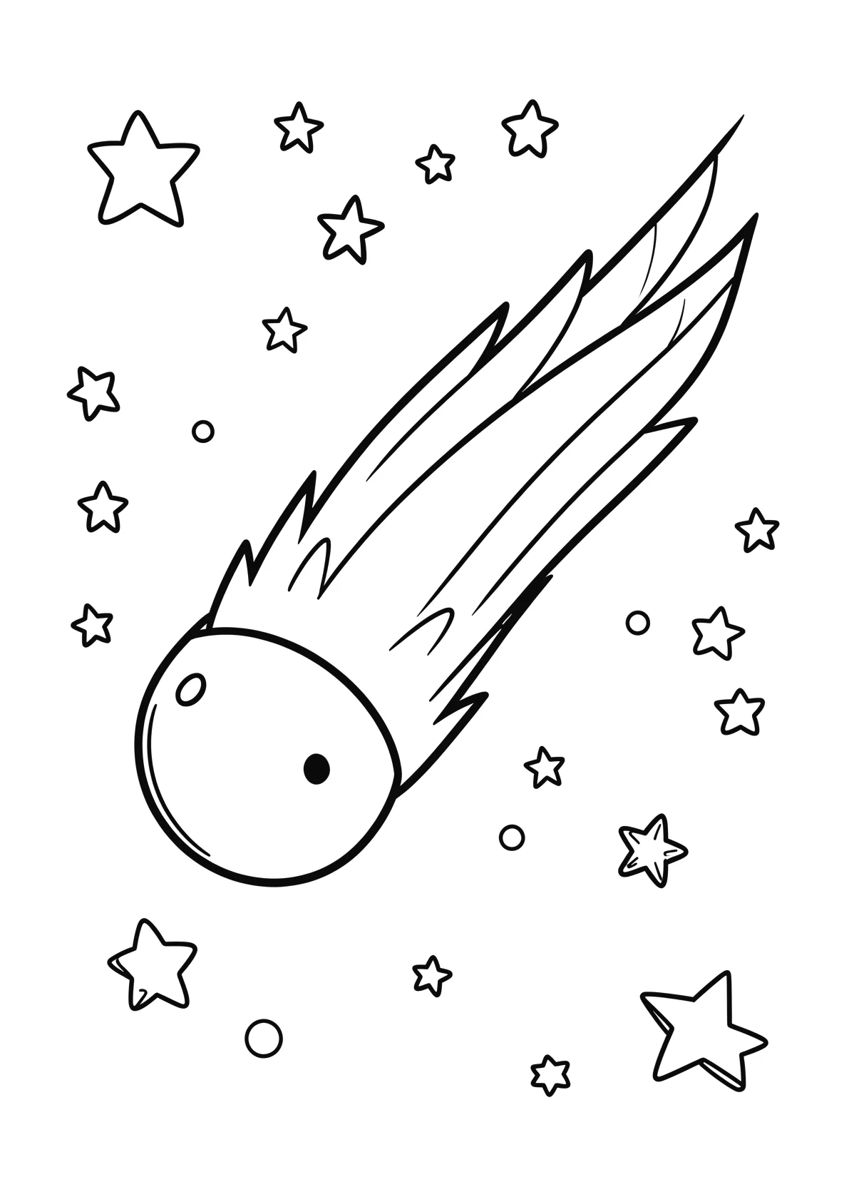 Ausmalbild Komet mit leuchtendem Schweif fliegt durch den - Ausmalbild aus der Kategorie Natur - kostenlos ausdrucken