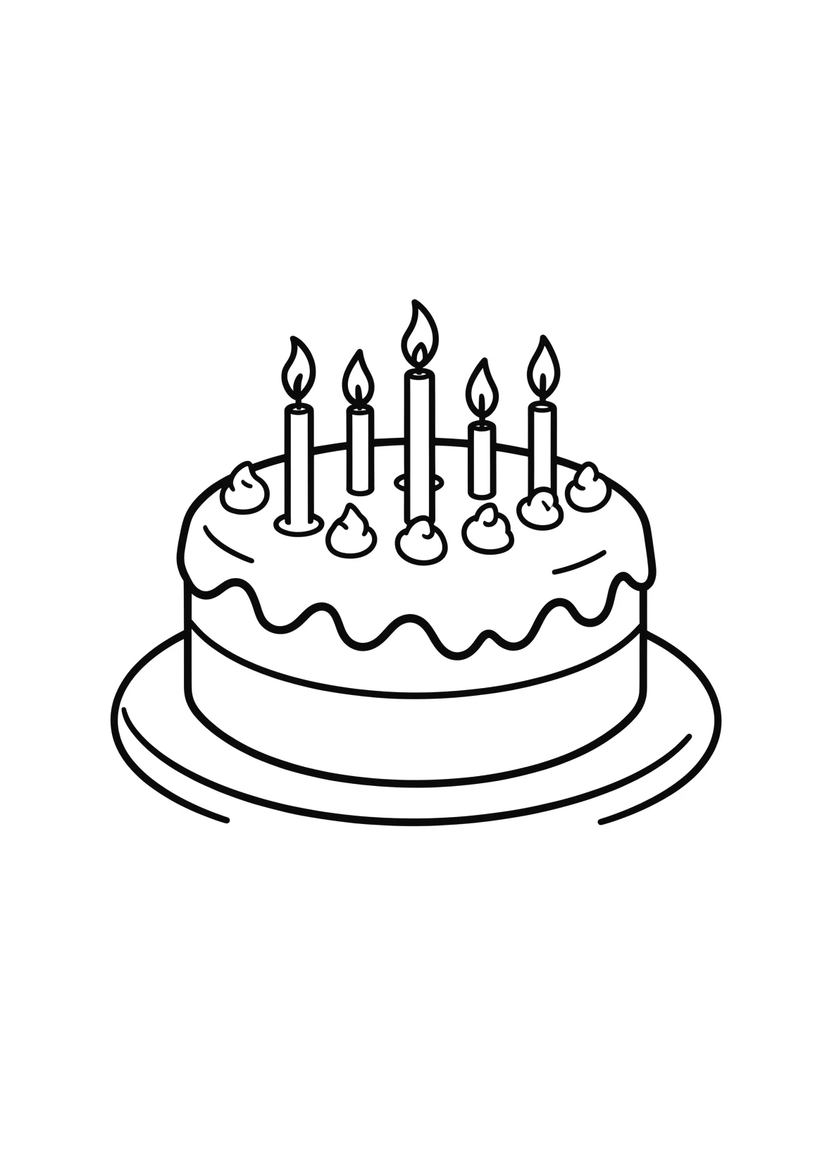 Ausmalbild Geburtstagskuchen mit Kerzen auf einem Teller - Ausmalbild aus der Kategorie Feiertage - kostenlos ausdrucken