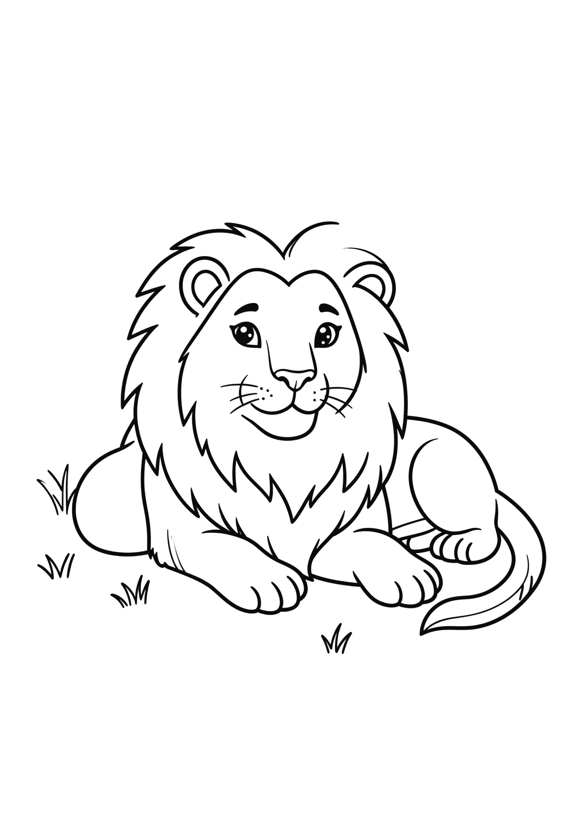 Ausmalbild Majestaetischer Loewe mit grosser Maehne liegt in - Ausmalbild aus der Kategorie Tiere - kostenlos ausdrucken