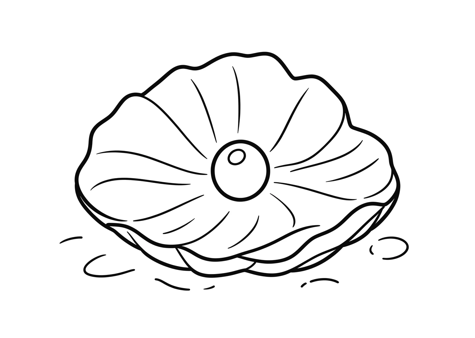 Ausmalbild Grosse Muschel am Strand mit Perle drin - Ausmalbild aus der Kategorie Natur - kostenlos ausdrucken