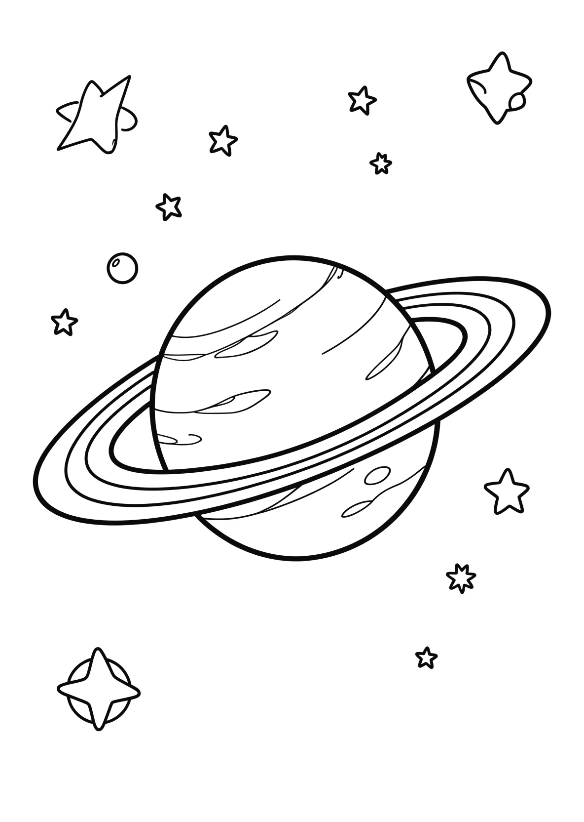 Ausmalbild Planet Saturn mit seinen Ringen im Weltraum - Ausmalbild aus der Kategorie Sport - kostenlos ausdrucken