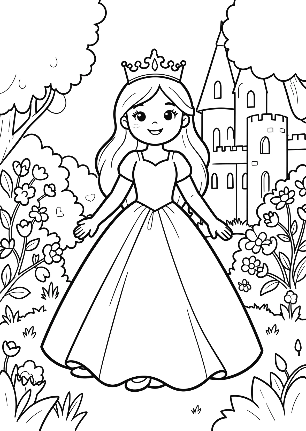 Ausmalbild Prinzessin mit Krone - Ausmalbild aus der Kategorie Maerchen - kostenlos ausdrucken