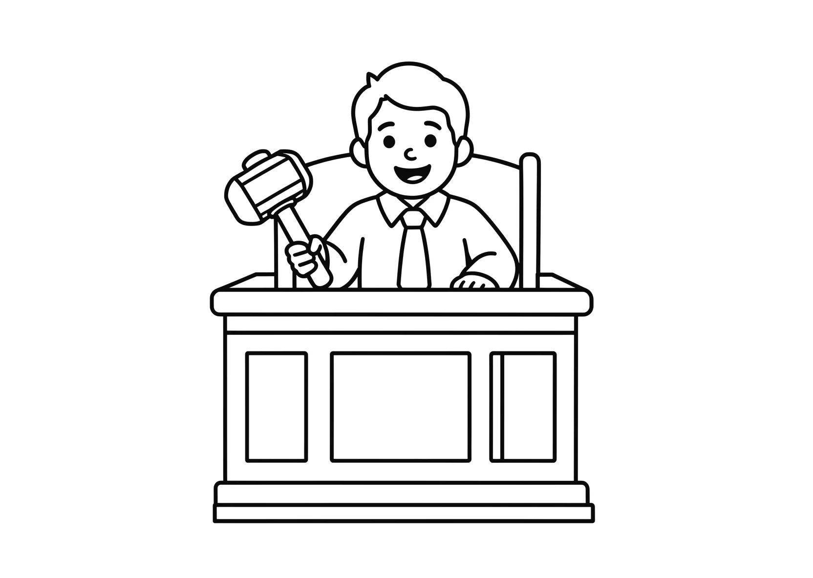 Ausmalbild Richter sitzt hinter einem Pult mit einem - Ausmalbild aus der Kategorie Berufe - kostenlos ausdrucken