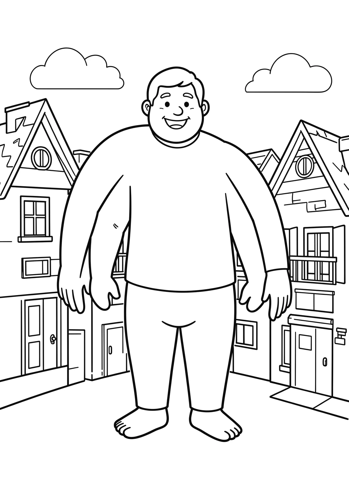 Ausmalbild Grosser freundlicher Riese steht neben normalen - Ausmalbild aus der Kategorie Maerchen - kostenlos ausdrucken