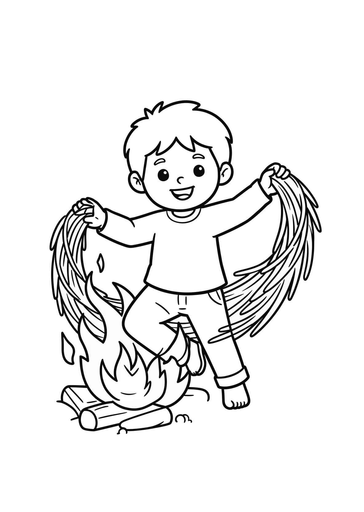 Ausmalbild Kleines Maennchen tanzt ums Feuer - Ausmalbild aus der Kategorie Musik - kostenlos ausdrucken