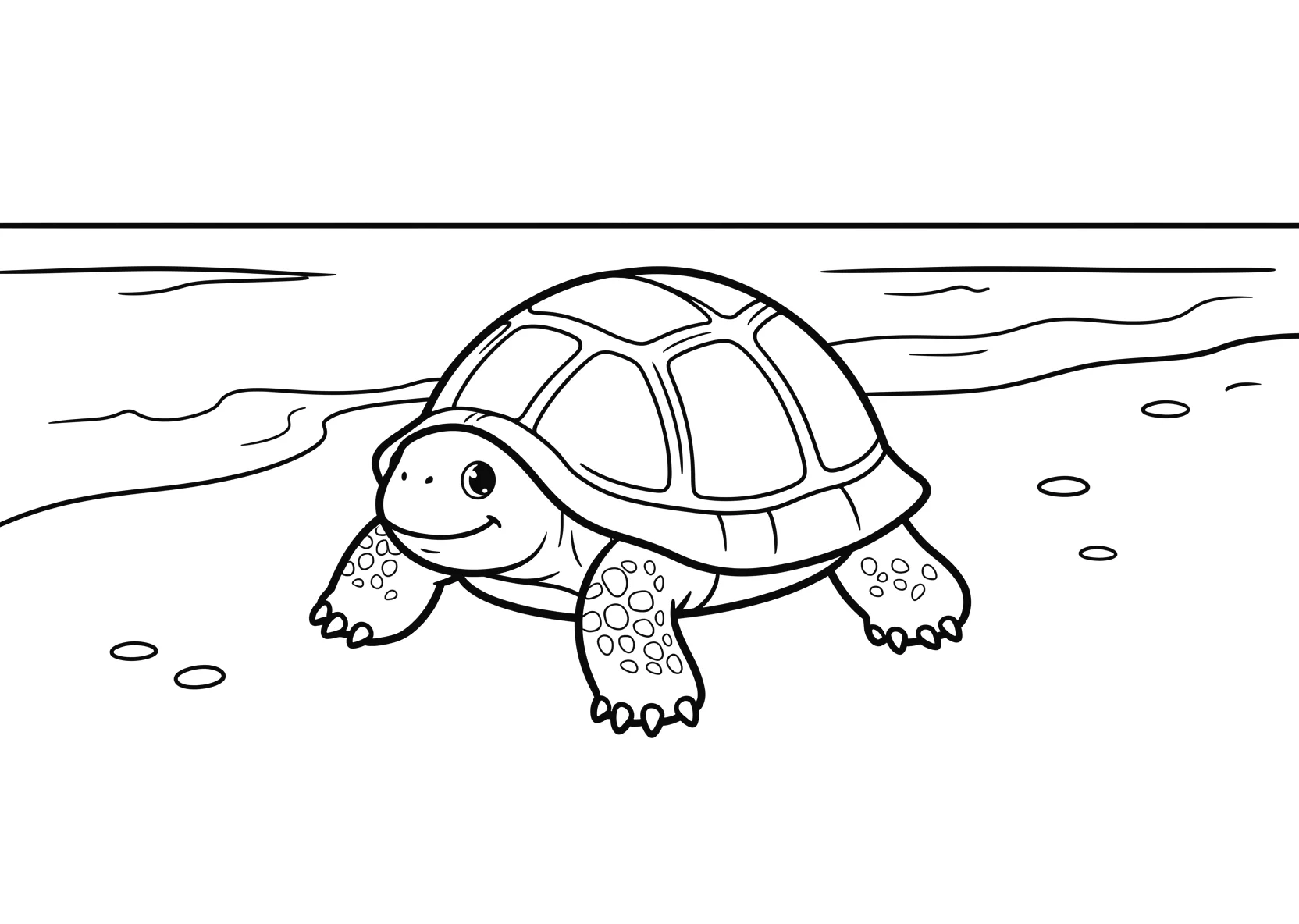 Ausmalbild Schildkroete kriecht langsam am Strand entlang - Ausmalbild aus der Kategorie Tiere - kostenlos ausdrucken