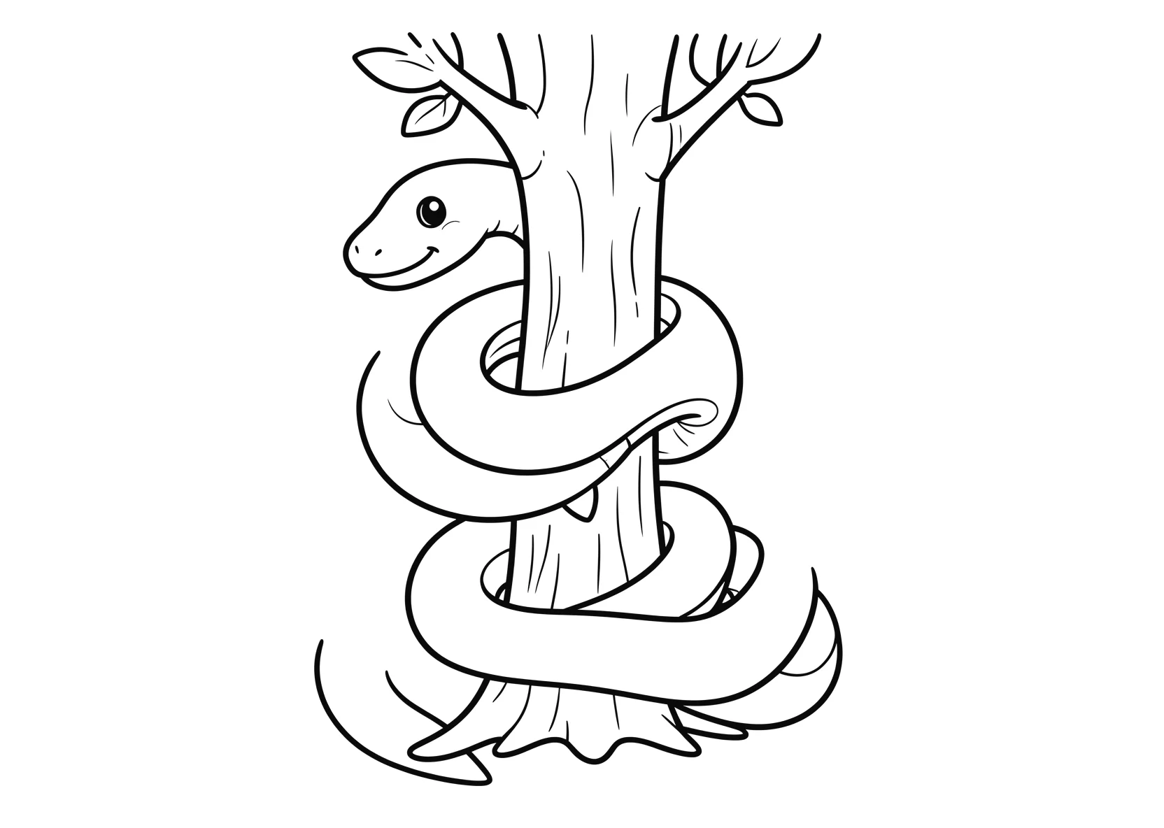 Ausmalbild Lange Schlange ringelt sich um einen Baumast - Ausmalbild aus der Kategorie Tiere - kostenlos ausdrucken