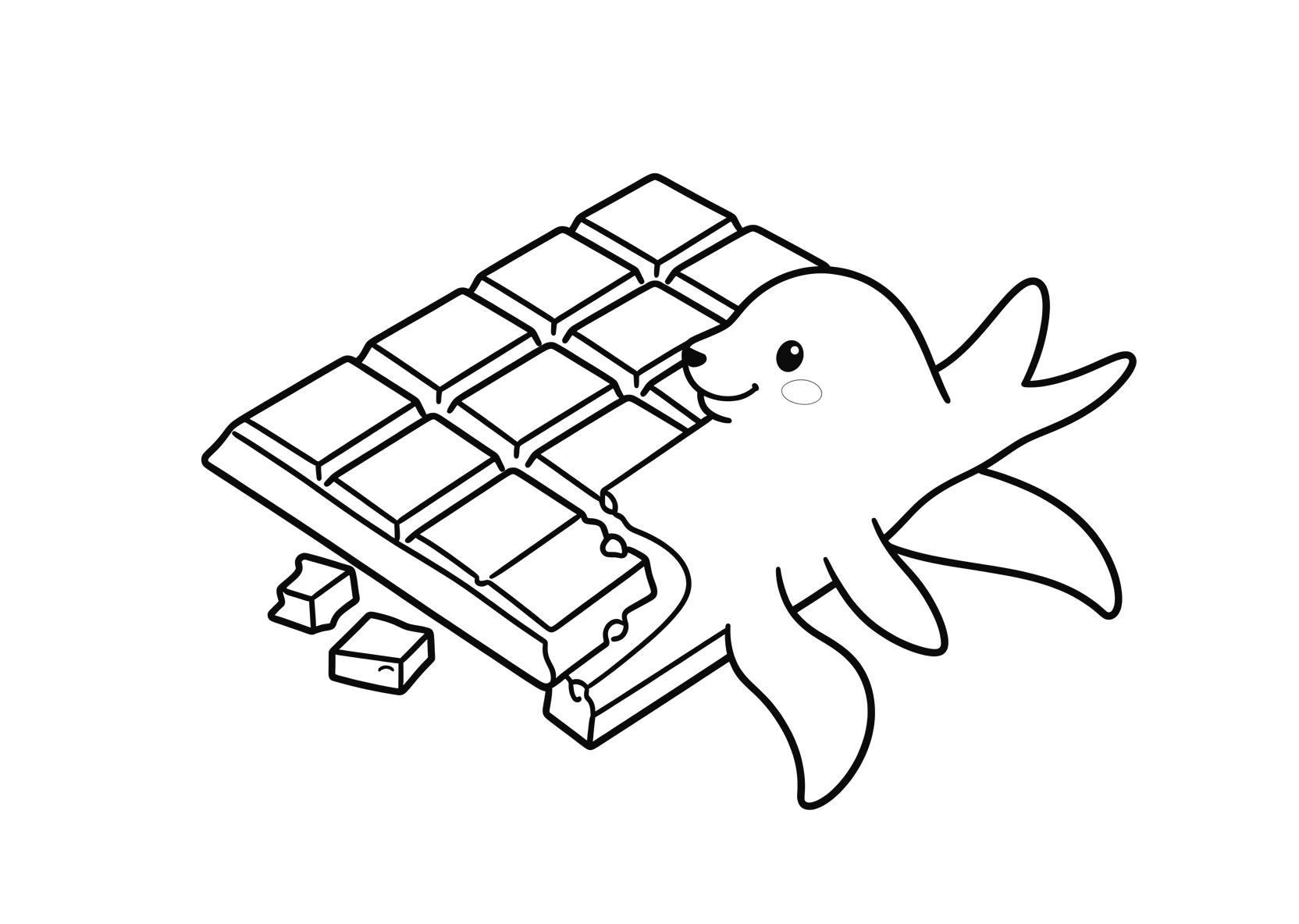 Ausmalbild Tafel Schokolade mit abgebrochenen Stuecken - Ausmalbild aus der Kategorie Tiere - kostenlos ausdrucken