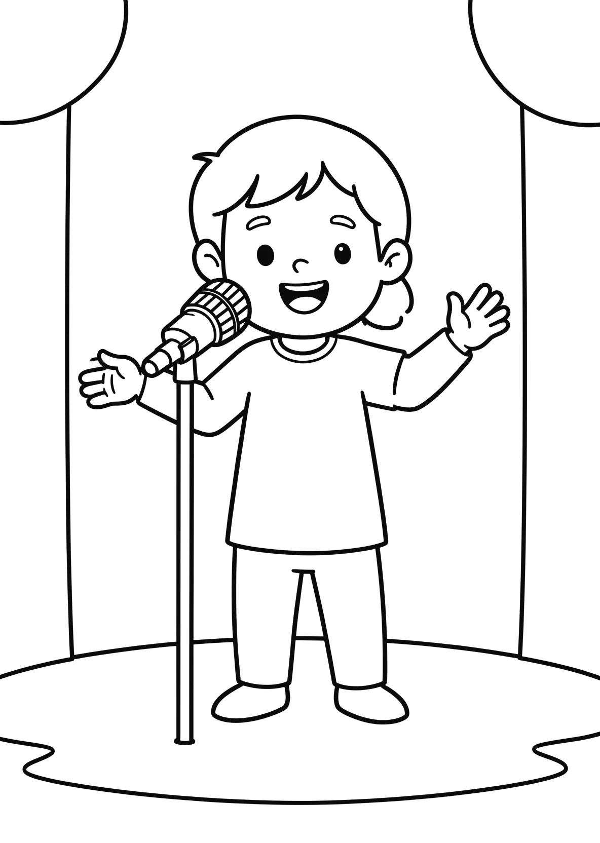 Ausmalbild Saenger steht auf einer Buehne - Ausmalbild aus der Kategorie Musik - kostenlos ausdrucken