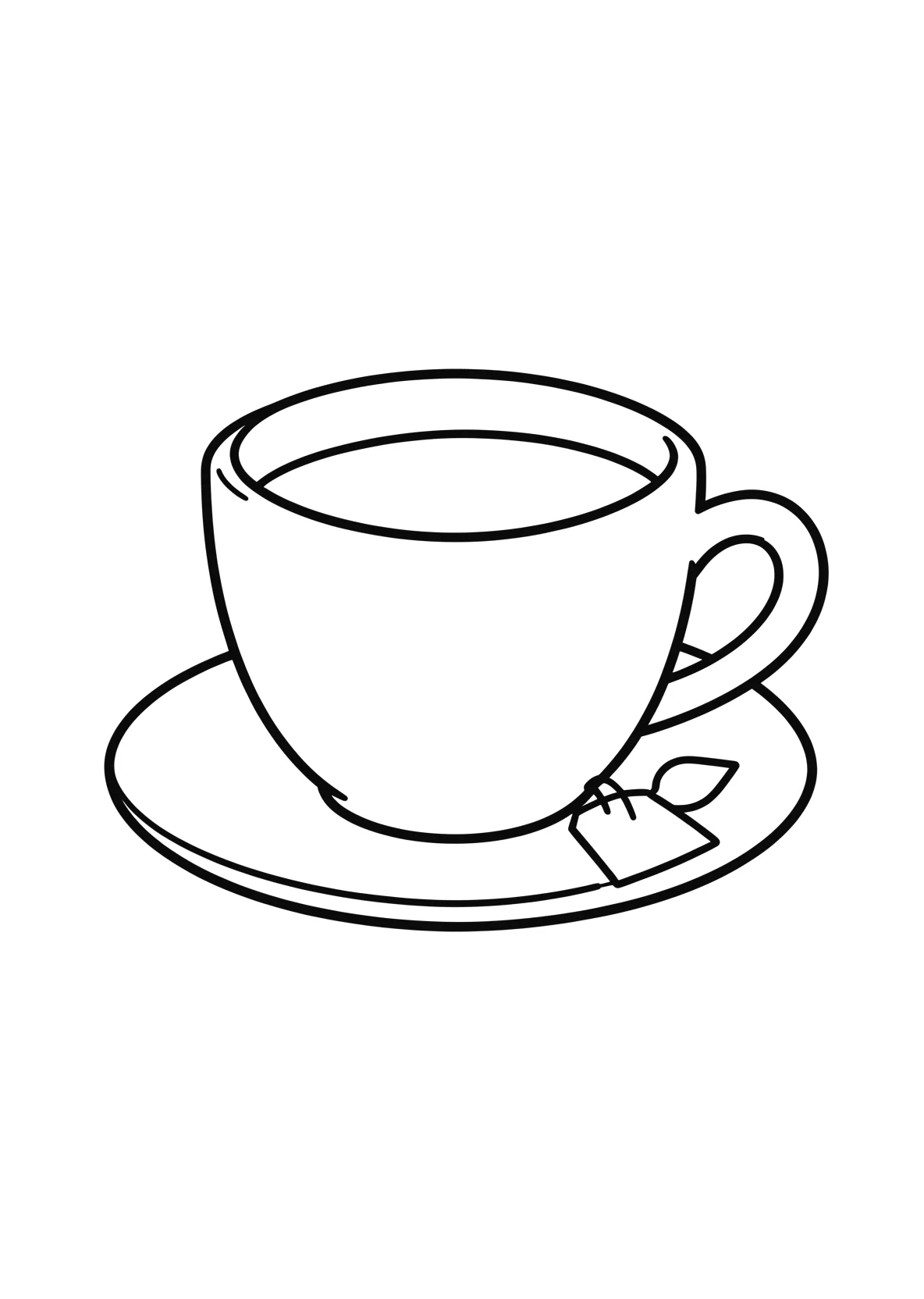Ausmalbild Teetasse mit Untertasse und Teebeutel - Ausmalbild aus der Kategorie Sonstiges - kostenlos ausdrucken