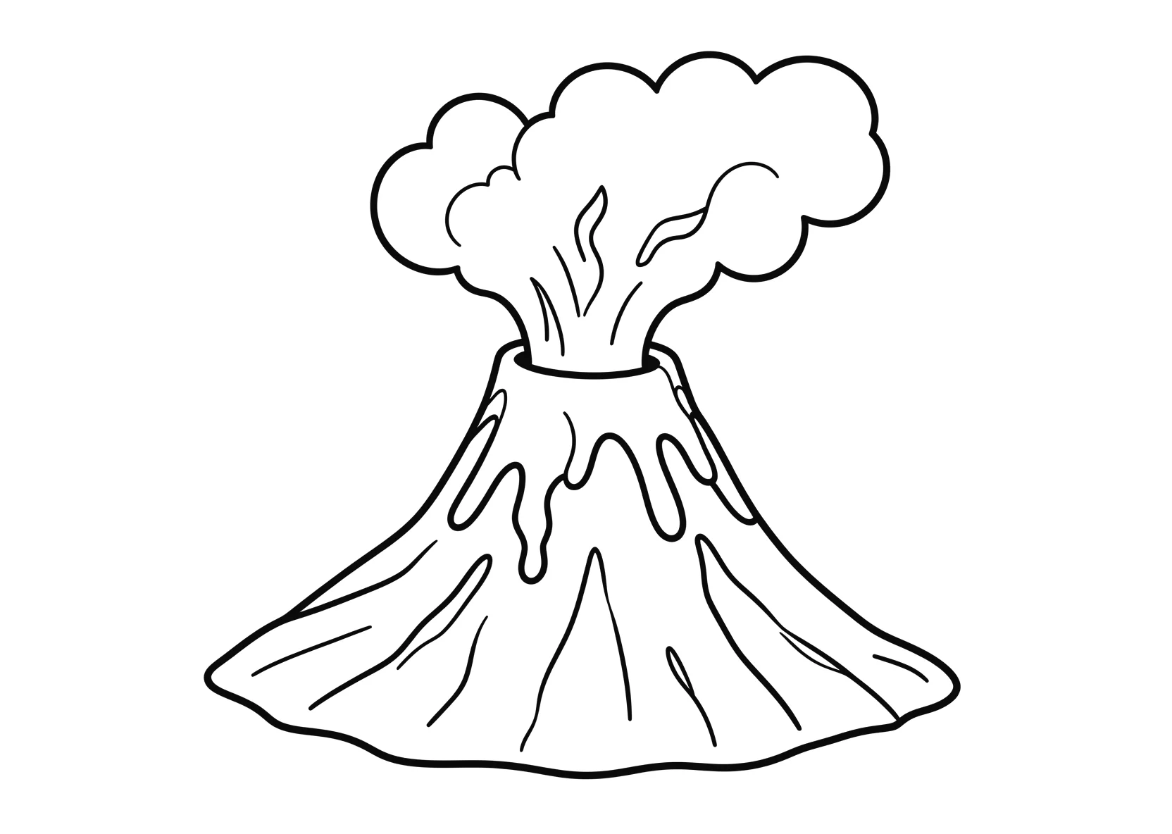 Ausmalbild Vulkan bricht aus mit Lava und Rauch - Ausmalbild aus der Kategorie Natur - kostenlos ausdrucken
