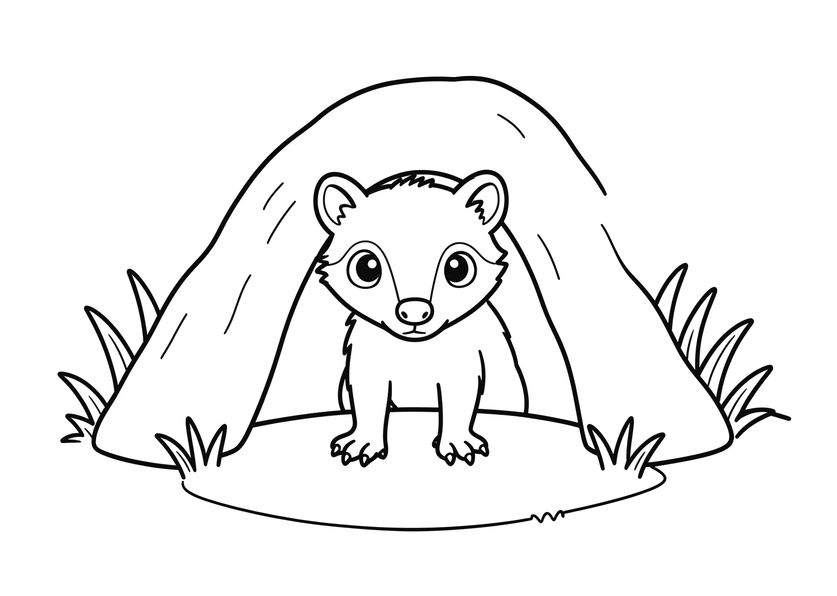 Ausmalbild Dachs schaut aus seinem Bau heraus - Ausmalbild aus der Kategorie Tiere - kostenlos ausdrucken