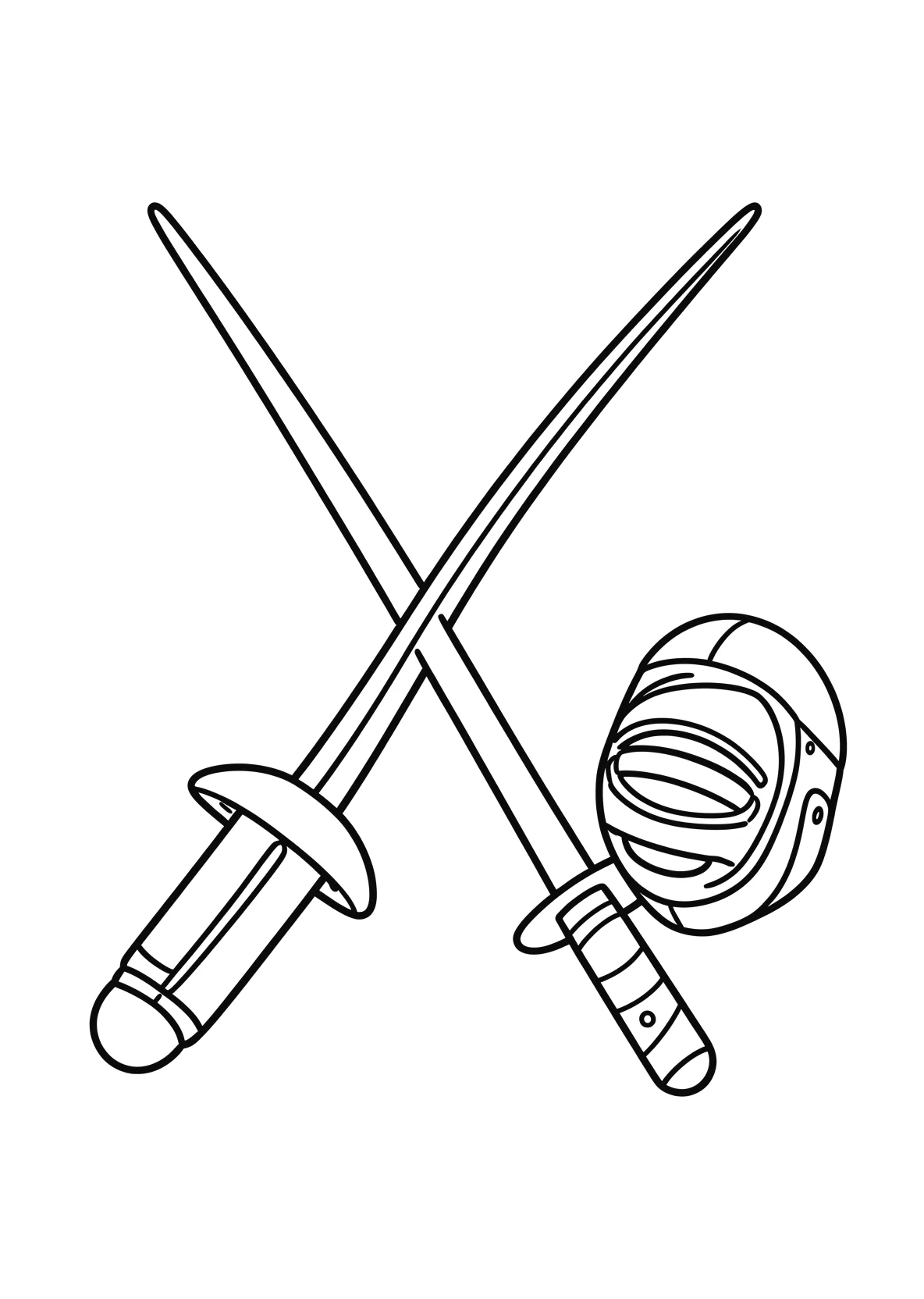 Ausmalbild Zwei gekreuzte Fechtdegen mit Handschuetzer - Ausmalbild aus der Kategorie Sonstiges - kostenlos ausdrucken