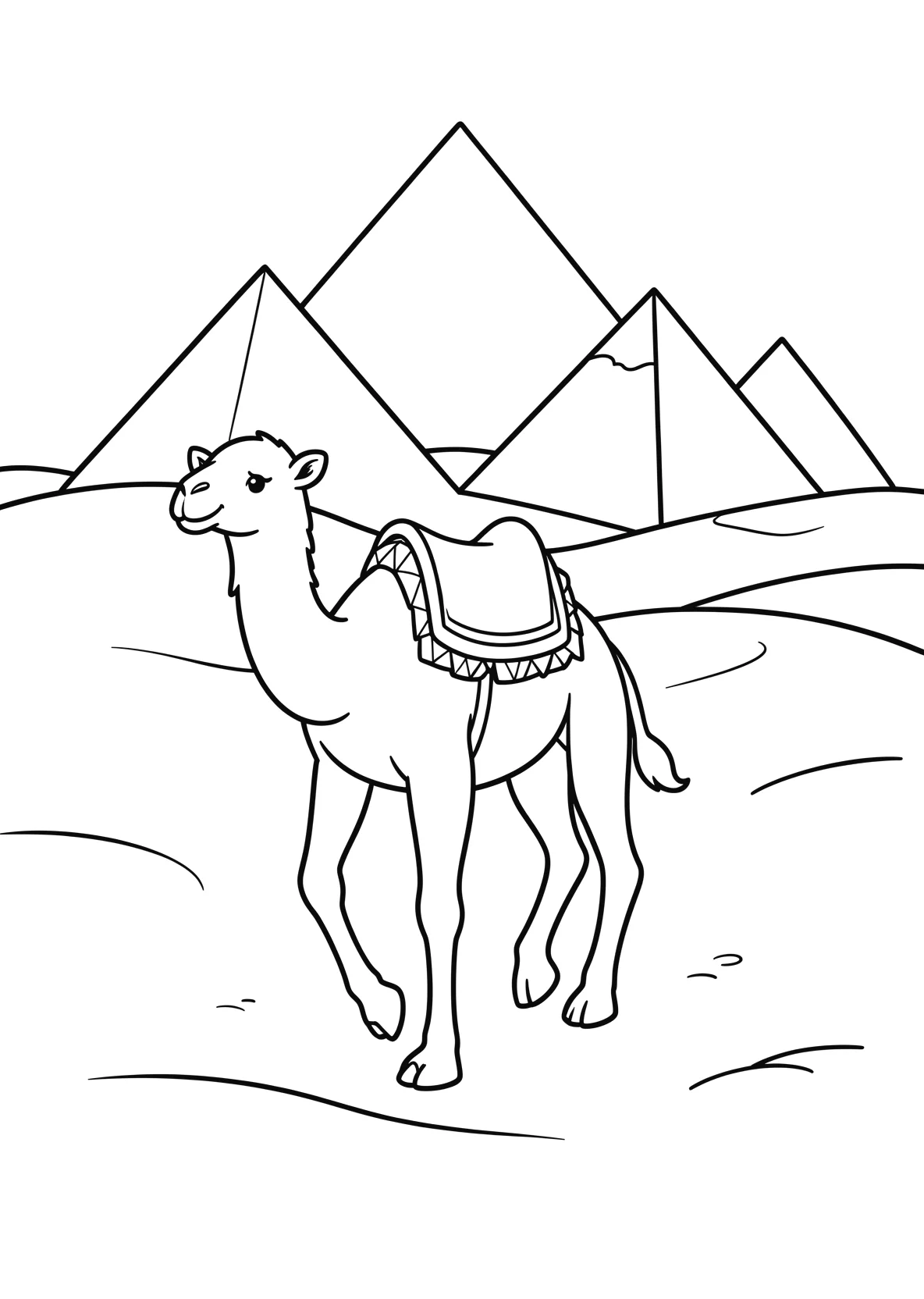 Ausmalbild Einzelnes Kamel mit Satteldecke laeuft durch die - Ausmalbild aus der Kategorie Natur - kostenlos ausdrucken