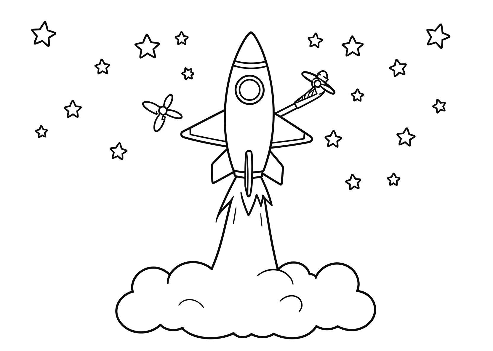 Ausmalbild Rakete hebt gerade von einer Startrampe ab mit - Ausmalbild aus der Kategorie Natur - kostenlos ausdrucken