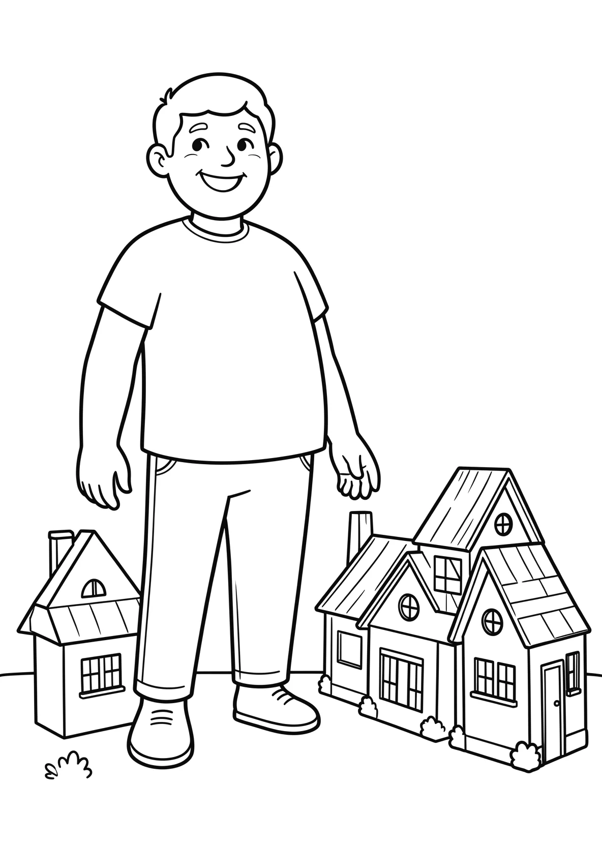 Ausmalbild Riesengrosser freundlicher Mann steht neben - Ausmalbild aus der Kategorie Maerchen - kostenlos ausdrucken