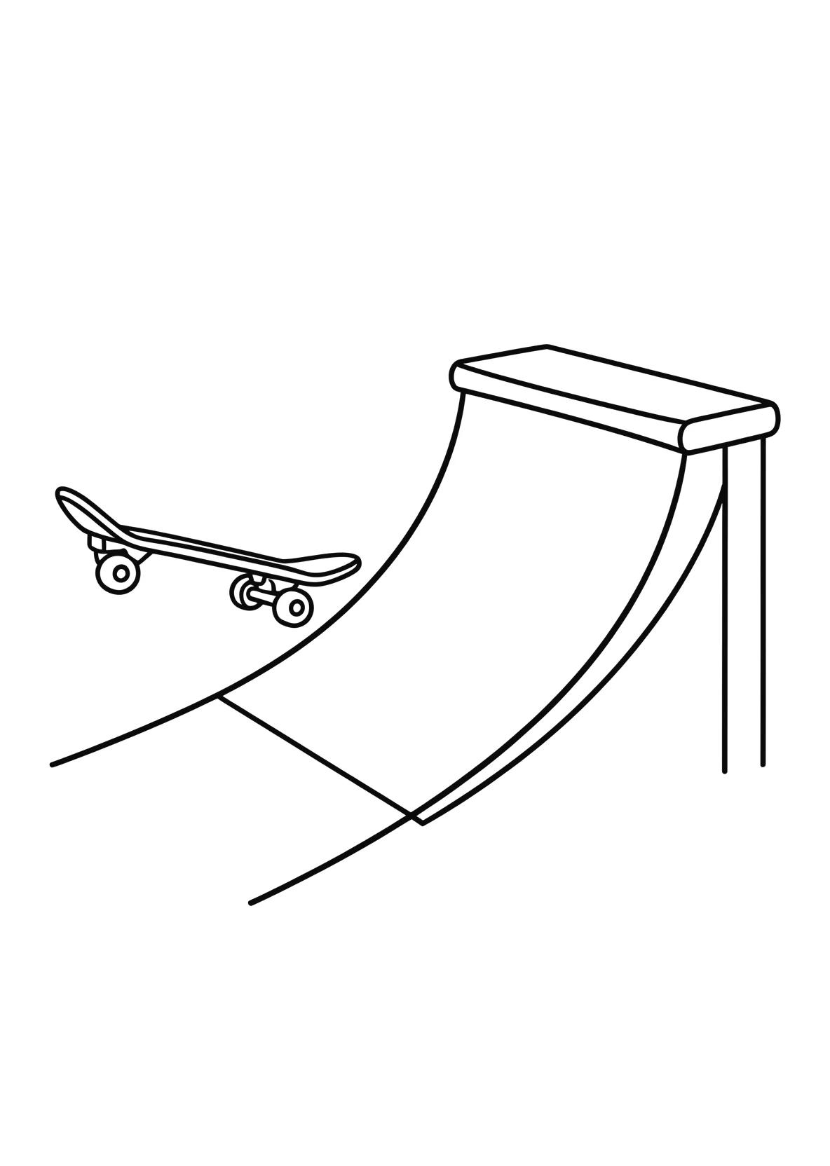 Ausmalbild Skateboard von der Seite auf einer Halfpipe-Rampe - Ausmalbild aus der Kategorie Fahrzeuge - kostenlos ausdrucken