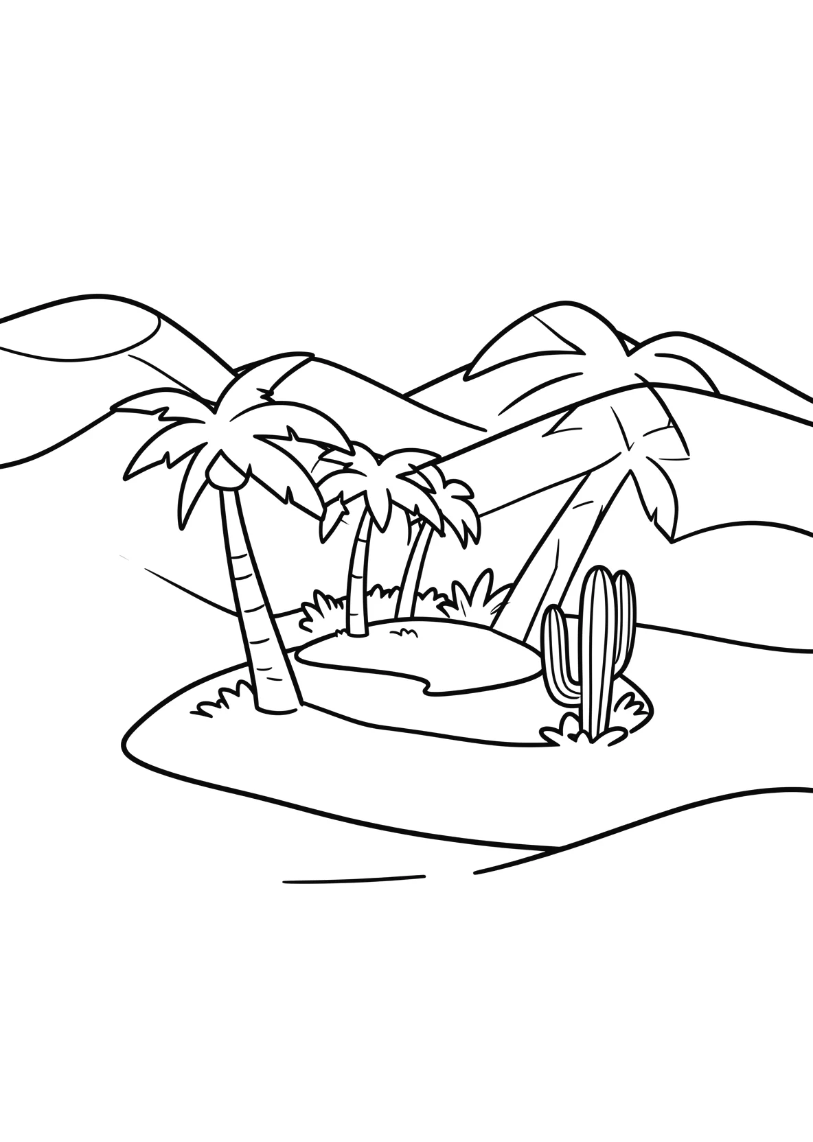 Ausmalbild Weite Sandwueste mit hohen Sandduenen - Ausmalbild aus der Kategorie Natur - kostenlos ausdrucken