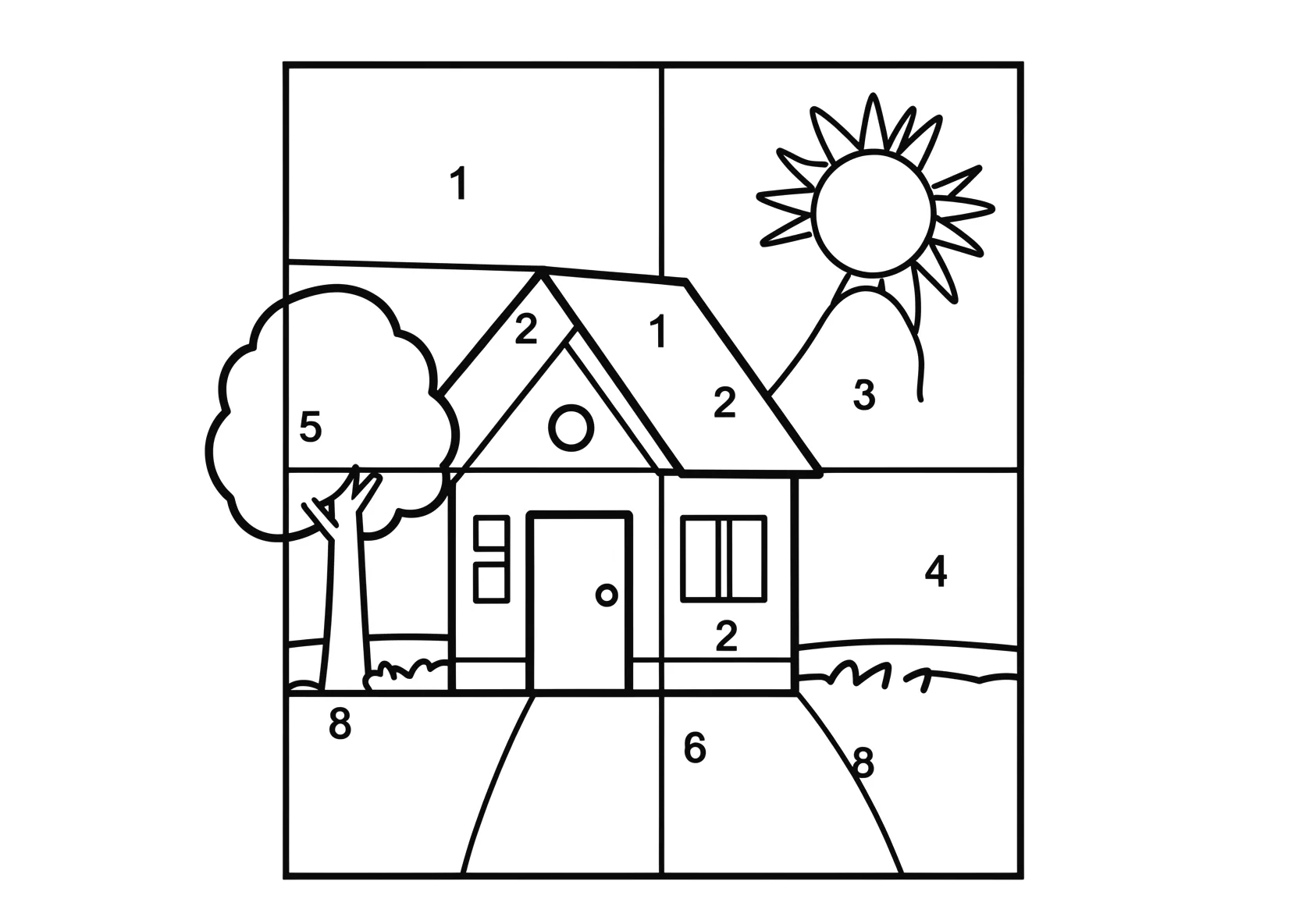 Ausmalbild Coloring book page divided into clearly numbered - Ausmalbild aus der Kategorie Natur - kostenlos ausdrucken