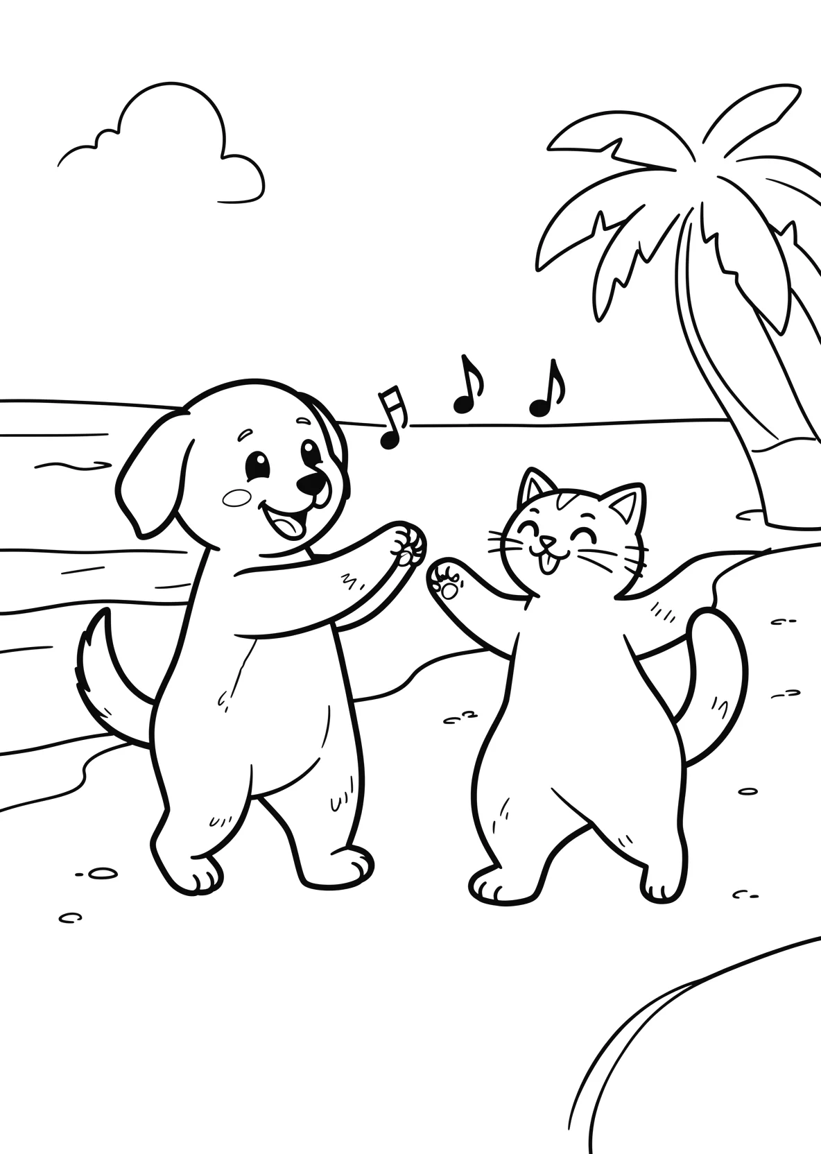 Ausmalbild Hund und eine Katze - Ausmalbild aus der Kategorie Tiere - kostenlos ausdrucken